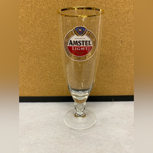 8” Amstel Light Beer Glass w/ Gold Rim - Picture 1 of 7